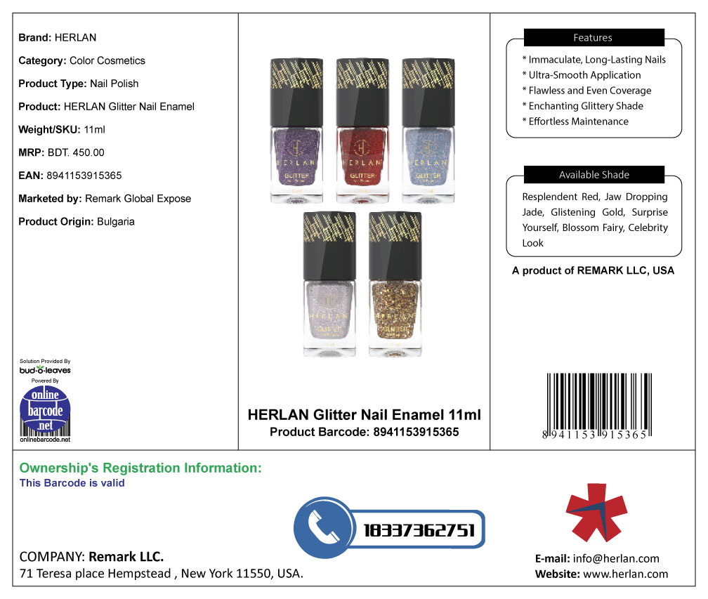 8941153915365 HERLAN Glitter Nail Enamel 11ml